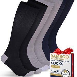 NEW Bamboo Compression Socks - 3 Pairs,  8-15 mmhg Compression, Sz-Med